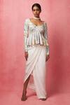 Buy_Vedika M_Multi Color Silk, Satin Sequins V-neck Embellished Tunic With Skirt _at_Aza_Fashions