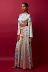 Buy_Vedika M_Multi Color Top Satin Abstract Print High Neck Floral With Pant _Online_at_Aza_Fashions