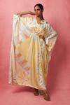 Vedika M_Multi Color Satin Embroidery V-neck Geometric Print Kaftan _Online_at_Aza_Fashions