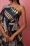 Vedika M_Multi Color Satin Abstract Printed One Shoulder Dress For Women_at_Aza_Fashions