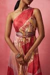 Shop_Vedika M_Multi Color Satin Abstract Printed One Floral Geometric Dress  _Online_at_Aza_Fashions