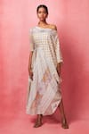 Buy_Vedika M_Multi Color Satin Abstract Printed One Shoulder Sequin Embellished Dress _at_Aza_Fashions