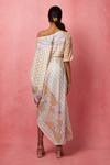 Shop_Vedika M_Multi Color Satin Abstract Printed One Shoulder Sequin Embellished Dress _at_Aza_Fashions