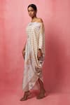 Vedika M_Multi Color Satin Abstract Printed One Shoulder Sequin Embellished Dress _Online_at_Aza_Fashions