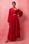 Buy_Vedika M_Red Satin Embroidery One Shoulder Solid Dress _at_Aza_Fashions