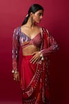 Vedika M_Multi Color Blouse Sequin Geometric Pallu Pre-stitched Saree With  _at_Aza_Fashions