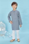 Maaikid_Blue Cotton Geometric Bloom Print Kurta With Pyjama _Online_at_Aza_Fashions
