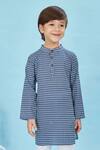 Maaikid_Blue Cotton Geometric Bloom Print Kurta With Pyjama _at_Aza_Fashions