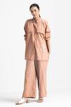 Buy_Three_Brown Handloom Cotton Cord Work Handwoven And Stripe Pattern Pant  _at_Aza_Fashions