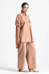Buy_Three_Brown Handloom Cotton Cord Work Handwoven And Stripe Pattern Pant  _Online_at_Aza_Fashions