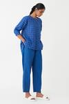 Buy_Three_Blue Handloom , Round Neck Checkered Pattern Shirt And Pant Set_at_Aza_Fashions