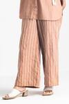 Shop_Three_Brown Handloom Cotton Cord Work Handwoven And Stripe Pattern Pant  _Online_at_Aza_Fashions