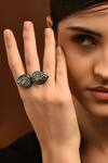 Buy_Mero Jewellery_Silver Plated Carved Work Leaf Ring_at_Aza_Fashions