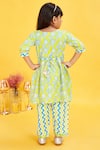 Shop_Maaikid_Lime Cotton Floral Vine Print Kurta And Chevron Pant Set _at_Aza_Fashions