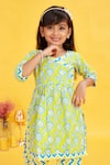 Maaikid_Lime Cotton Floral Vine Print Kurta And Chevron Pant Set _at_Aza_Fashions