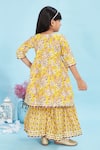 Shop_Maaikid_Yellow Cotton Piping Floral Print Front Slit Kurta And Sharara Set _at_Aza_Fashions