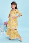 Buy_Maaikid_Yellow Cotton Piping Floral Print Front Slit Kurta And Sharara Set _Online_at_Aza_Fashions