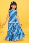 Buy_Maaikid_Blue Cotton Bandhani Print Kurta With Skirt _Online_at_Aza_Fashions