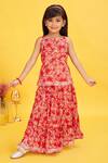 Buy_Maaikid_Red Cotton Floral Sparkle Print Tunic With Skirt _at_Aza_Fashions