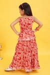 Shop_Maaikid_Red Cotton Floral Sparkle Print Tunic With Skirt _at_Aza_Fashions
