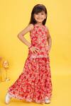 Shop_Maaikid_Red Cotton Floral Sparkle Print Tunic With Skirt _Online_at_Aza_Fashions