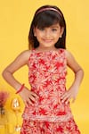Maaikid_Red Cotton Floral Sparkle Print Tunic With Skirt _at_Aza_Fashions