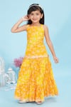 Maaikid_Yellow Cotton Bandhani Print Tunic With Skirt _Online_at_Aza_Fashions