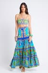 Buy_Zariaah_Blue Viscose Silk Hand Embellished Print Bustier Top And Skirt Set  _at_Aza_Fashions