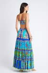 Shop_Zariaah_Blue Viscose Silk Hand Embellished Print Bustier Top And Skirt Set  _at_Aza_Fashions