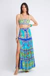 Buy_Zariaah_Blue Viscose Silk Hand Embellished Print Bustier Top And Skirt Set  _Online_at_Aza_Fashions