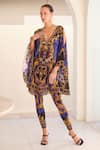Zariaah_Blue Viscose, Silk, Spandex Crystals, Empress Print Kaftan With Leggings _Online_at_Aza_Fashions