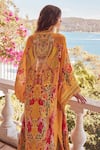 Shop_Zariaah_Yellow Viscose Silk Hand Embellished Print Skirt Set With Long Robe _at_Aza_Fashions