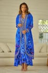 Buy_Zariaah_Blue Viscose Silk Hand Embellished Crystal Botanic Print And Jacket Set  _at_Aza_Fashions