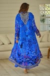 Shop_Zariaah_Blue Viscose Silk Hand Embellished Crystal Botanic Print And Jacket Set  _at_Aza_Fashions