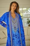 Buy_Zariaah_Blue Viscose Silk Hand Embellished Crystal Botanic Print And Jacket Set  _Online_at_Aza_Fashions