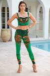 Buy_Zariaah_Green Viscose, Silk, Spandex Crystals, Wild Leopard Print Bustier With Leggings _at_Aza_Fashions