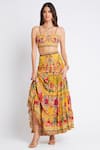 Buy_Zariaah_Yellow Viscose Silk Hand Embellished Summer Print Top And Skirt Set  _at_Aza_Fashions