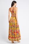 Shop_Zariaah_Yellow Viscose Silk Hand Embellished Summer Print Top And Skirt Set  _at_Aza_Fashions