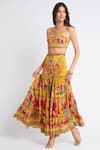 Buy_Zariaah_Yellow Viscose Silk Hand Embellished Summer Print Top And Skirt Set  _Online_at_Aza_Fashions