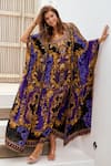 Buy Zariaah Blue Viscose, Silk Crystals Scoop Neck Empress Print Kaftan With Long Robe at Aza Fashions Buy_Zariaah_Blue Viscose, Silk Crystals Scoop Neck Empress Print Kaftan With Long Robe _at_Aza_Fashions
