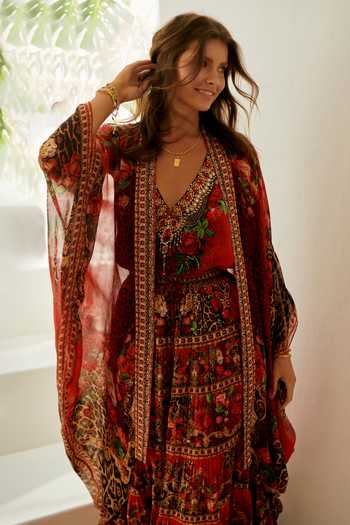 Buy_Zariaah_Red Rouge Leopard Print Cape _Online_at_Aza_Fashions