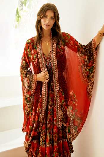 Zariaah_Red Rouge Leopard Print Cape _at_Aza_Fashions