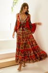 Zariaah_Red Viscose Silk Floral Printed Rouge Skirt  _Online_at_Aza_Fashions