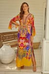 Buy_Zariaah_Yellow Viscose Silk Floral Printed V-neck Tropical Dress  _at_Aza_Fashions