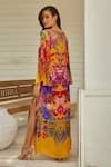 Shop_Zariaah_Yellow Viscose Silk Floral Printed V-neck Tropical Dress  _at_Aza_Fashions