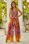 Buy_Zariaah_Yellow Viscose Silk Floral Printed Round Tropical Jumpsuit  _at_Aza_Fashions