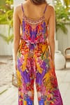 Shop_Zariaah_Yellow Viscose Silk Floral Printed Round Tropical Jumpsuit  _Online_at_Aza_Fashions