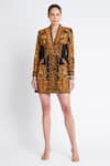 Buy_Zariaah_Black Viscose Silk Leopard Printed Raised Cleopatra Blazer Dress  _at_Aza_Fashions