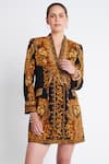 Zariaah_Black Viscose Silk Leopard Printed Raised Cleopatra Blazer Dress  _Online_at_Aza_Fashions