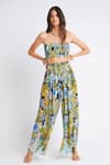 Buy_Zariaah_Blue Viscose, Silk Bandeau Neck Floral Print Tube Top With Pant 